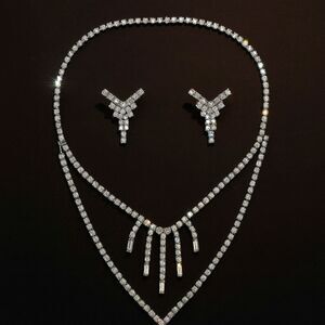 Bridal Austrian Crystal Necklace & Earrings Set – Double Strand